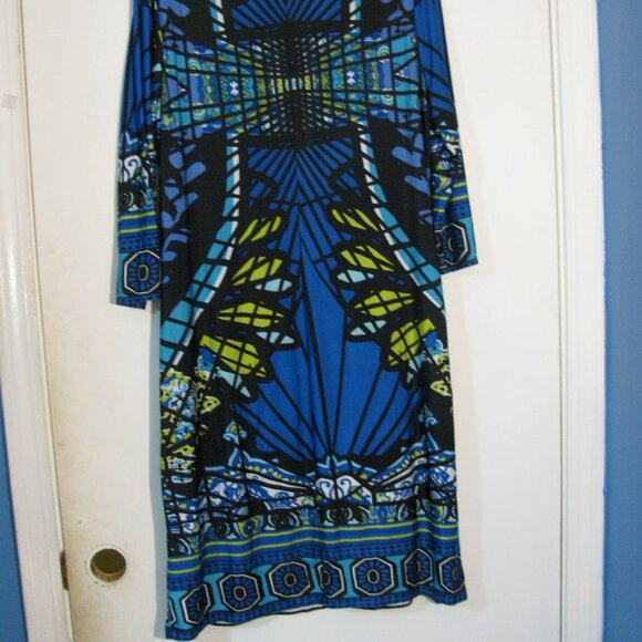 Ronni Nicole Dress Size 10 Gorgeous Midi Blue Black Sheath Fully Lined - Picture 6 of 6
